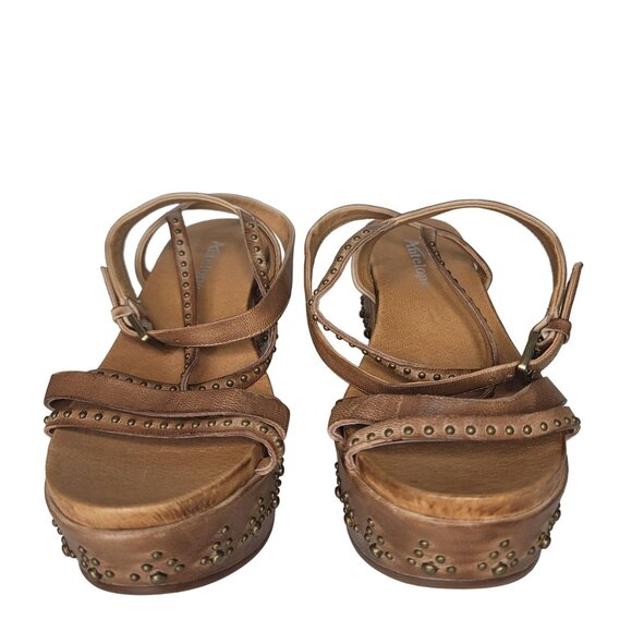 Antelope NWOT Women's Taupe tan Leather Studded Wedge Sandals Size 37 boho strap - Picture 7 of 10